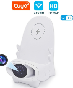 Wireless charger phone & tablet holder compatible with Apple/Android have wireless security camera with 110° wide-angle
