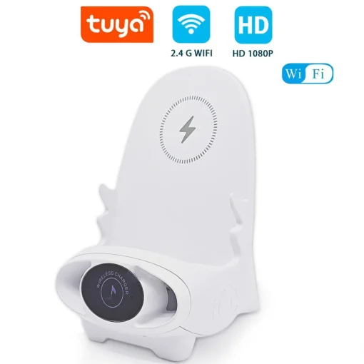 Wireless charger phone & tablet holder compatible with Apple/Android have wireless security camera with 110° wide-angle - Image 2